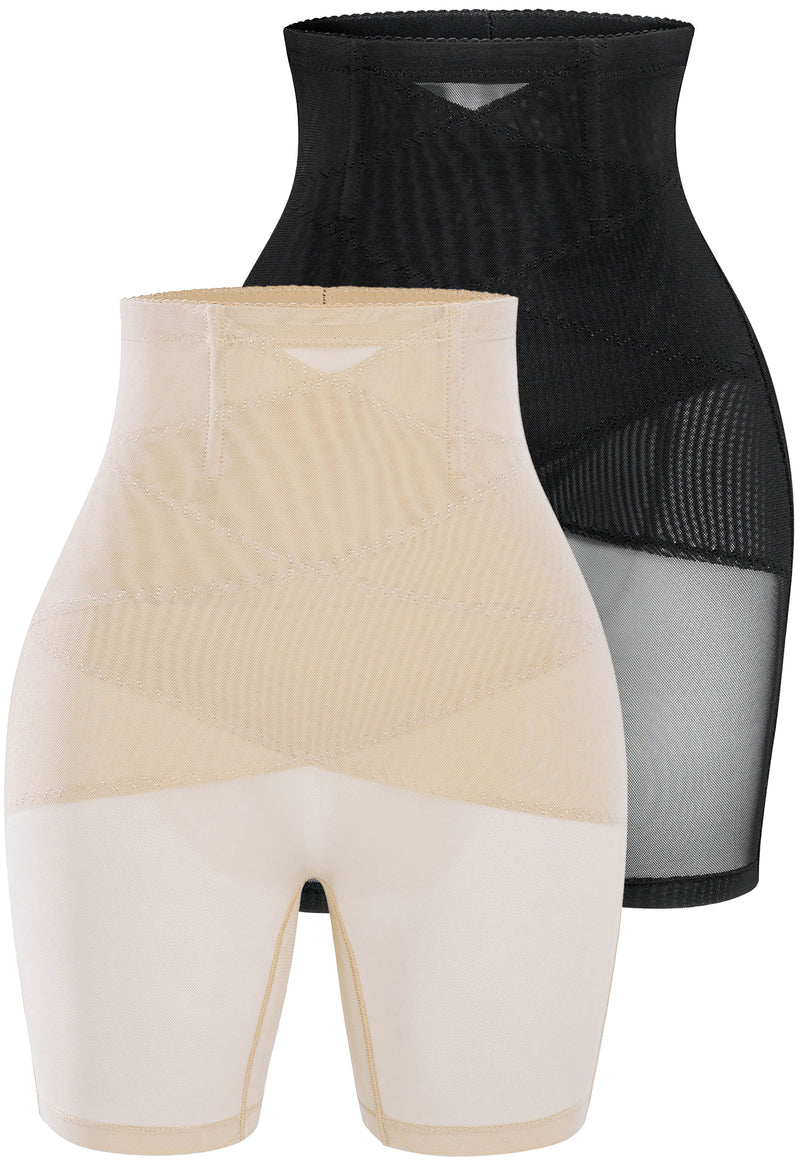 High Waist Power Mesh Tummy Control Shorts - 2 Pack