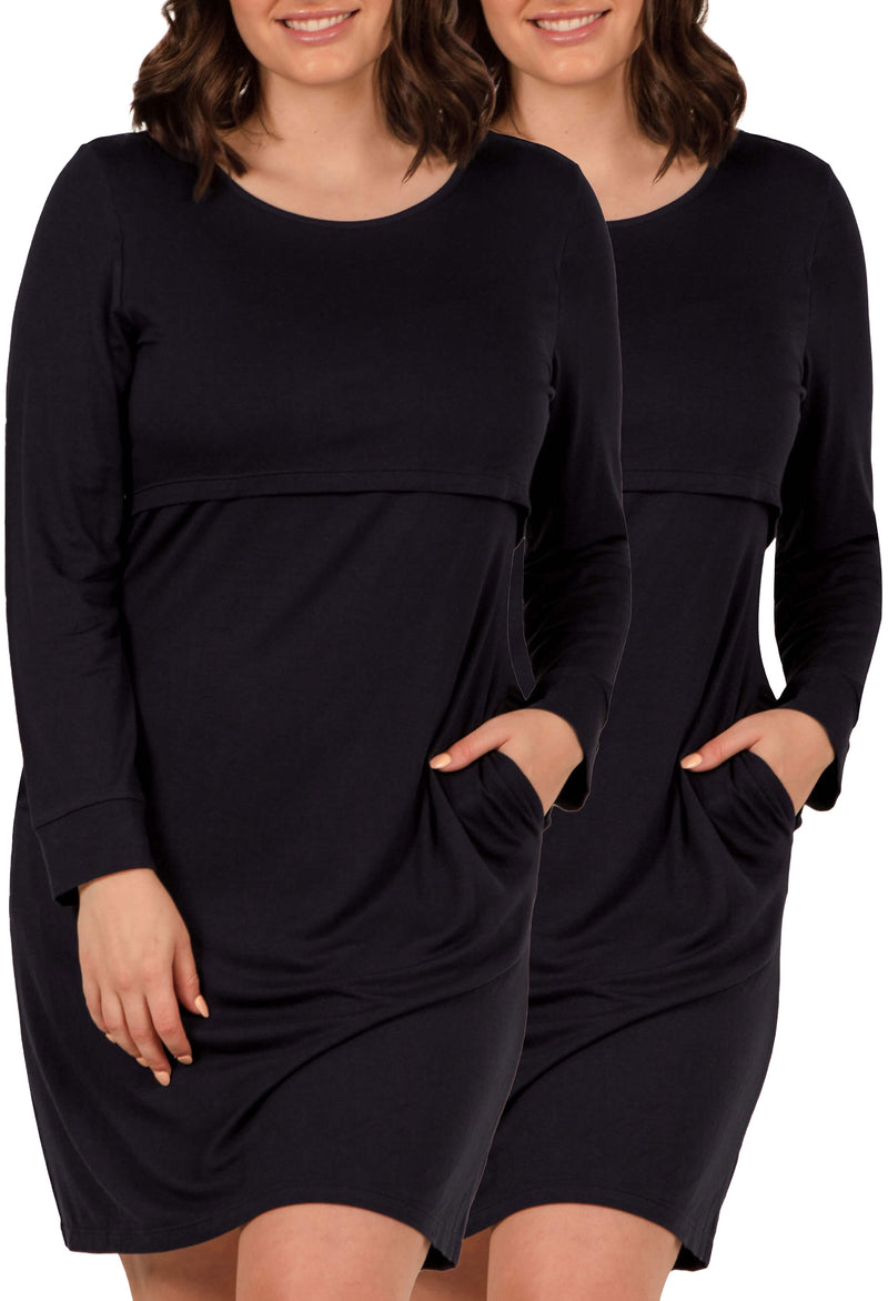 Bamboo Long Sleeve Nursing Dress - 2 Pack