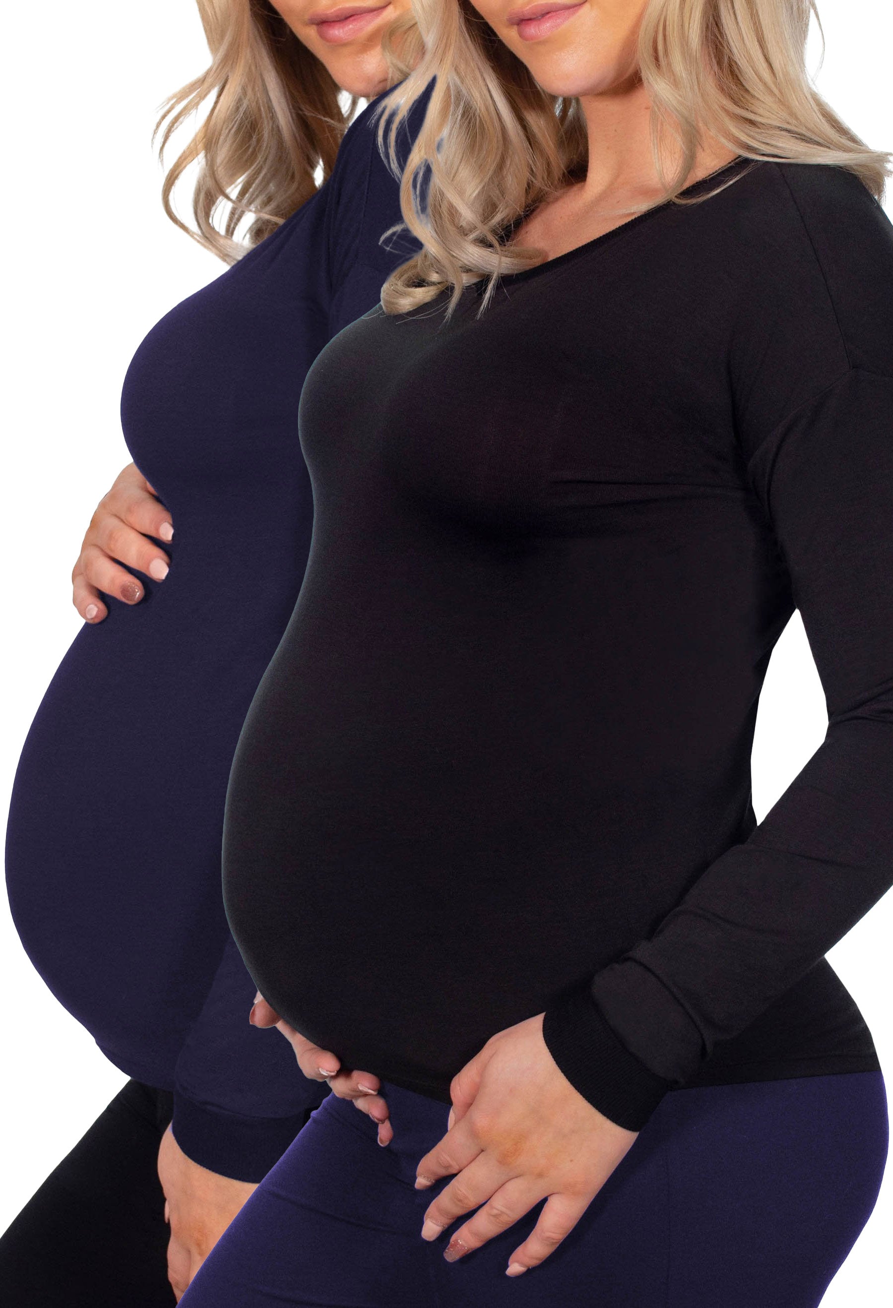 Maternity Bamboo Long Sleeve Relaxed Fit Tee - 2 Pack