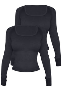 Seamless Square Neck Long Sleeve Thermal Top - 2 Pack