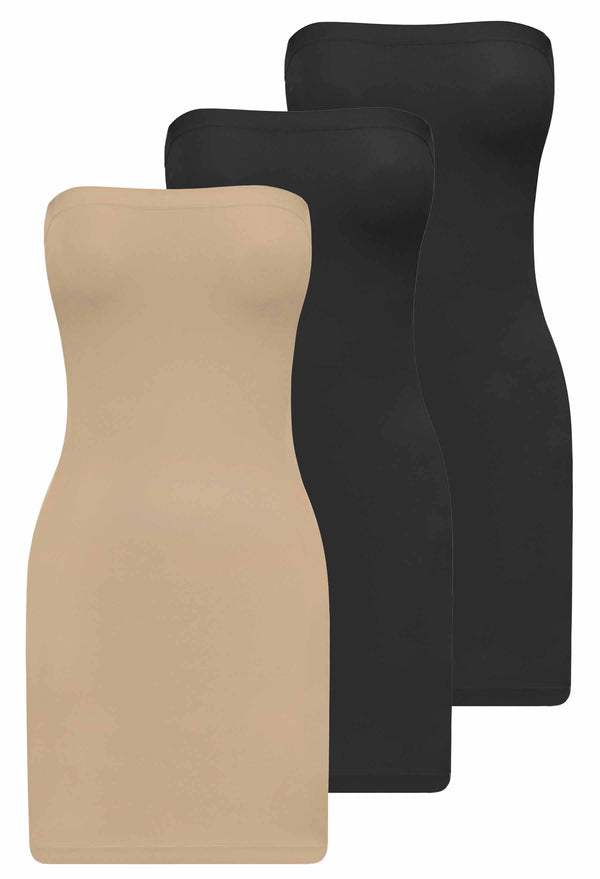 Strapless Knee Length Slip Dress - 3 PACK