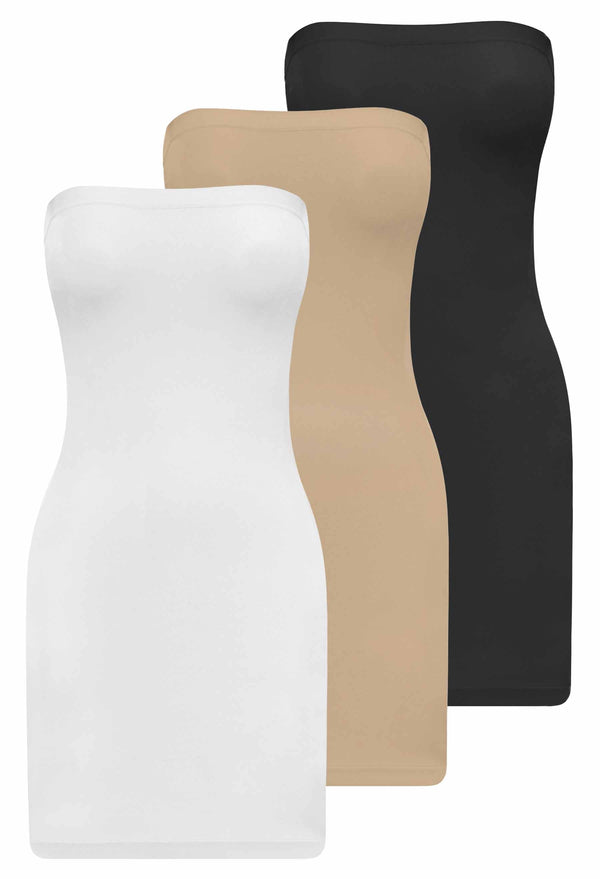 Strapless Knee Length Slip Dress - 3 PACK