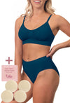 Blue Bamboo Bra + High Cut Set With FREE Nipple Covers