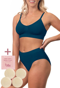 Blue Bamboo Bra + High Cut Set With FREE Nipple Covers