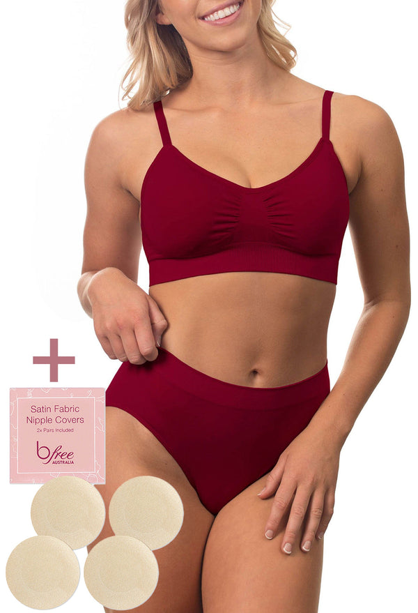 Burgundy Bamboo Bra + High Cut Set With FREE Nipple Covers