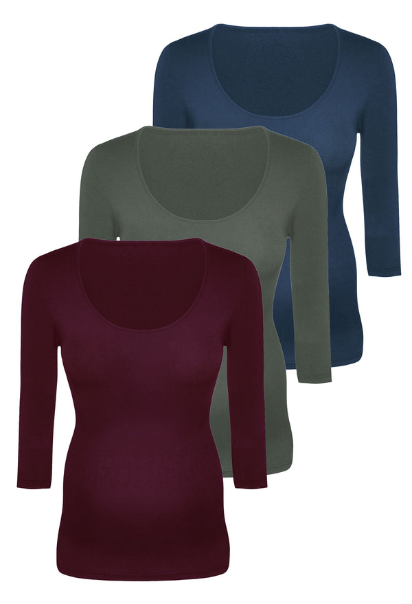 Maternity Bamboo 3/4 Sleeve Top - 3 Pack