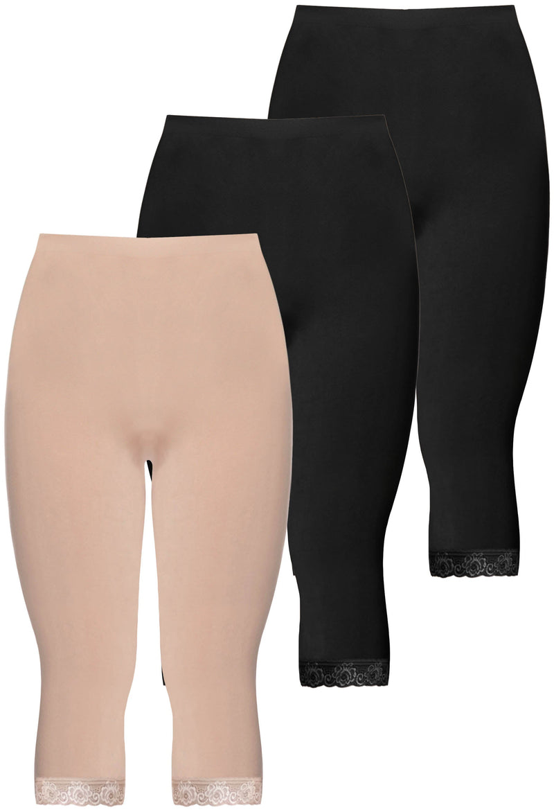 Anti Chafing High Rise 3/4 Cotton Leggings - 3 Pack