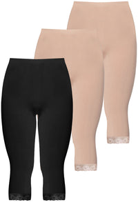 Anti Chafing High Rise 3/4 Cotton Leggings - 3 Pack