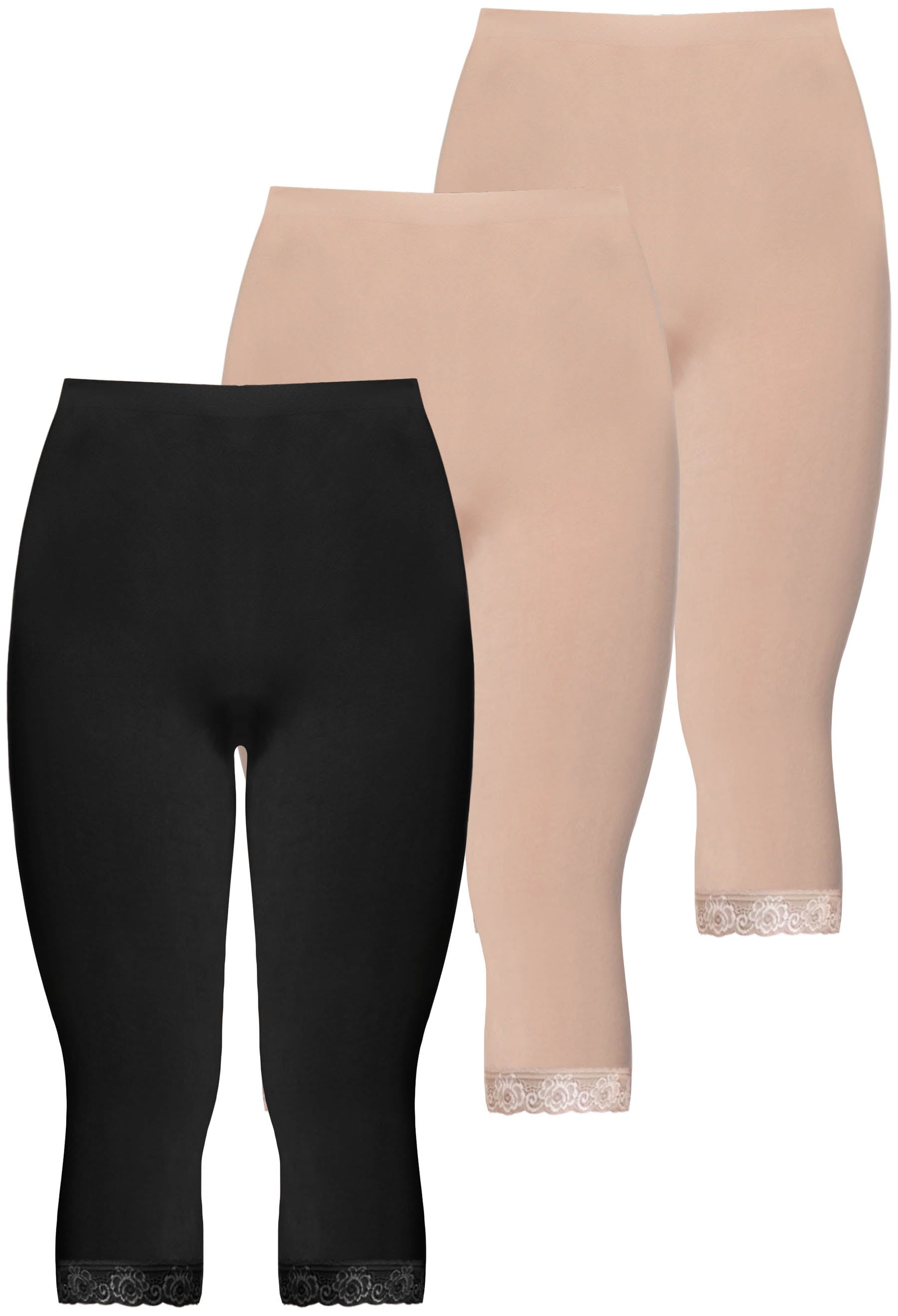 Anti Chafing High Rise 3/4 Cotton Leggings - 3 Pack