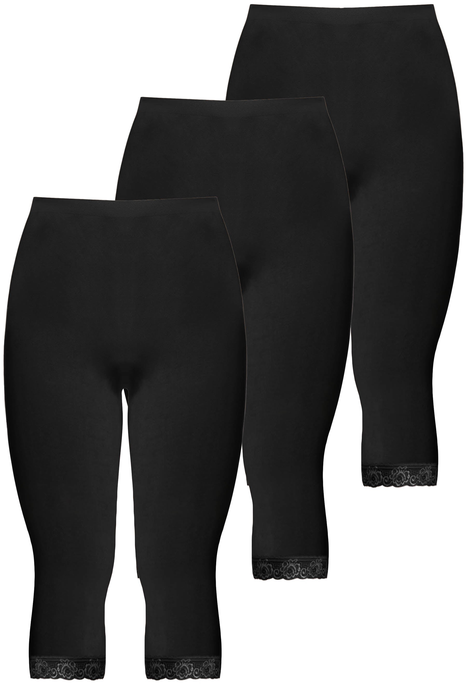 Anti Chafing High Rise 3/4 Cotton Leggings - 3 Pack