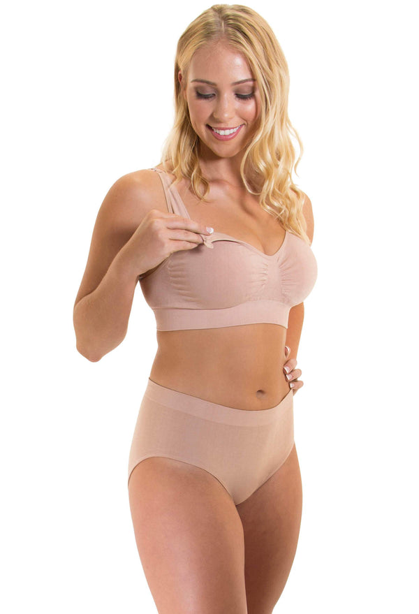 Nude Bamboo Nursing Bra + High Cut Undies Set With FREE Eco-Friendly Reusable Nursing Pads