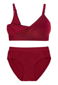 Red Bamboo Nursing Bra + High Cut Undies Set With FREE Eco-Friendly Reusable Nursing Pads