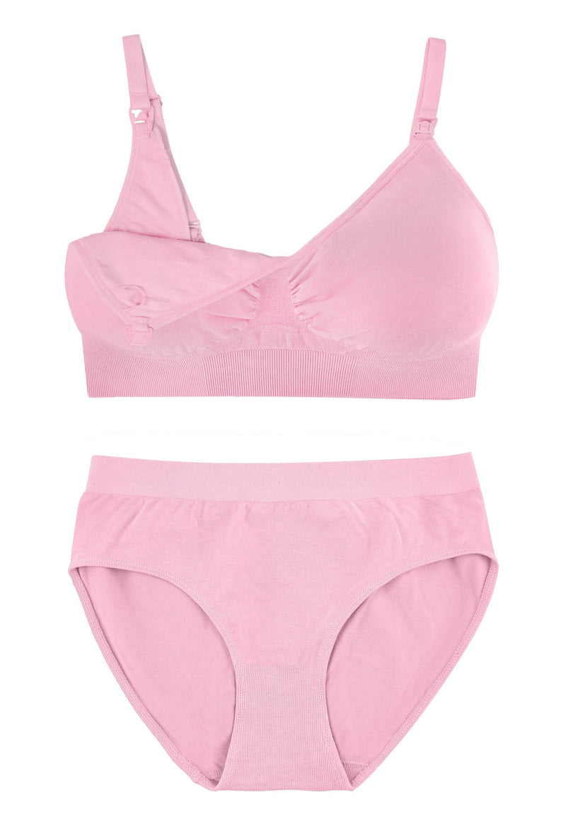 Pink Bamboo Nursing Bra + High Cut Undies Set With FREE Eco-Friendly Reusable Nursing Pads