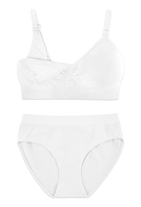 White Bamboo Nursing Bra + High Cut Undies Set With FREE Eco-Friendly Reusable Nursing Pads