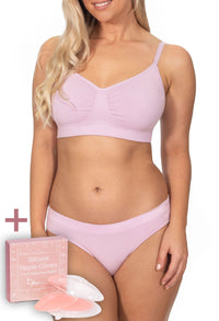 Pink Bamboo Padded Wire Free Bra and Bikini Set With FREE Nipple Covers