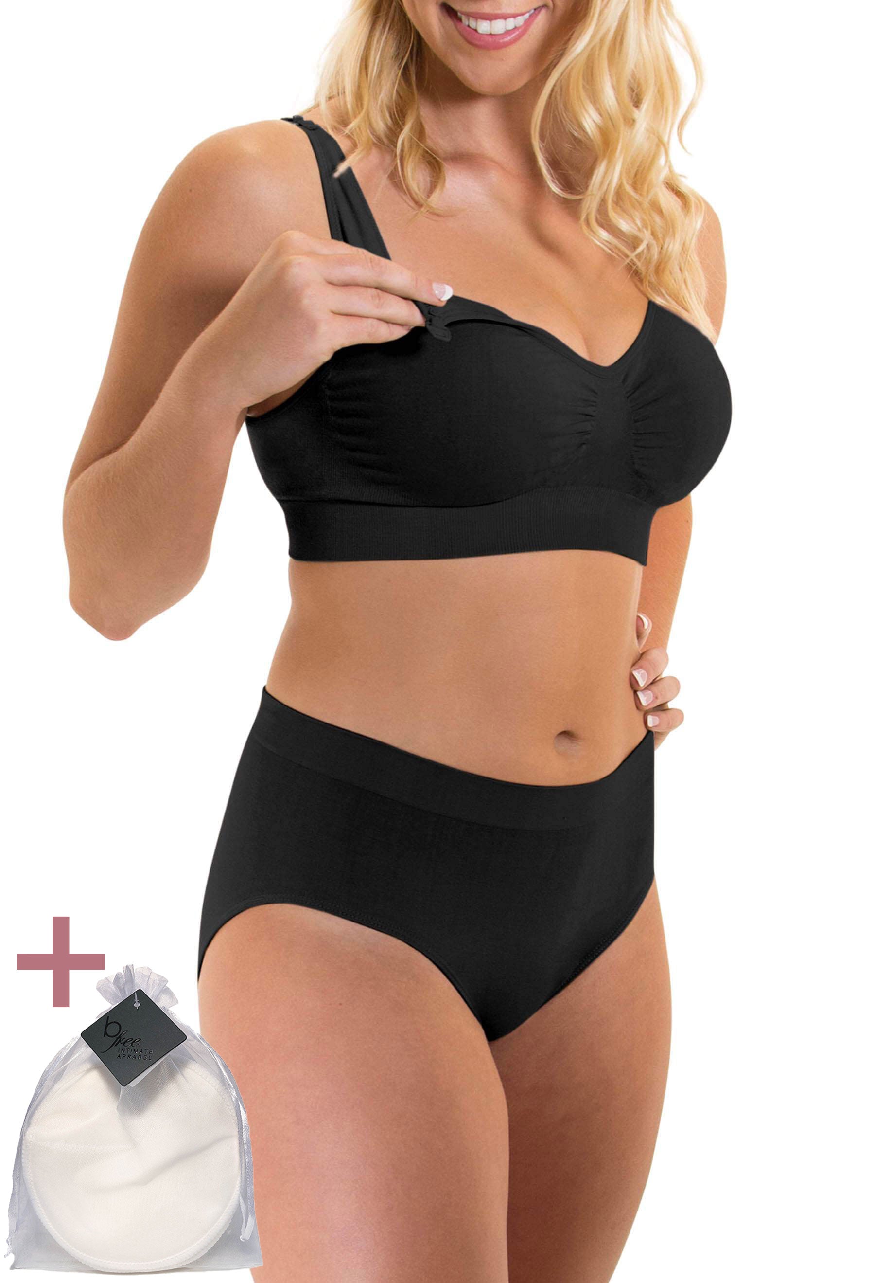 Black Bamboo Nursing Bra + High Cut Undies Set With FREE Eco-Friendly Reusable Nursing Pads