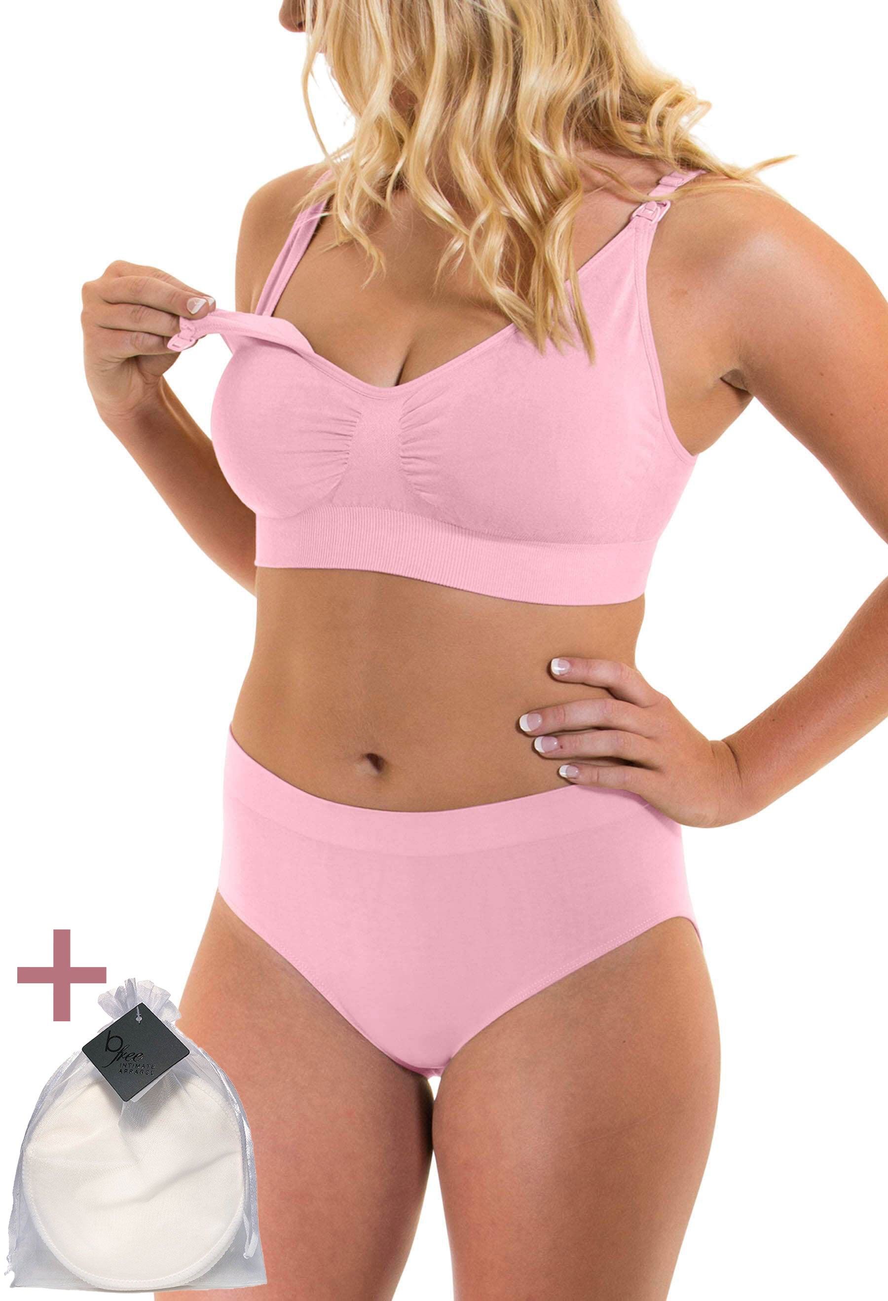 Pink Bamboo Nursing Bra + High Cut Undies Set With FREE Eco-Friendly Reusable Nursing Pads