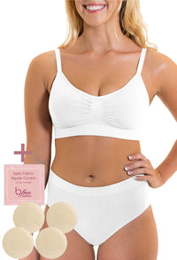 White Bamboo Bra + High Cut Set With FREE Nipple Covers