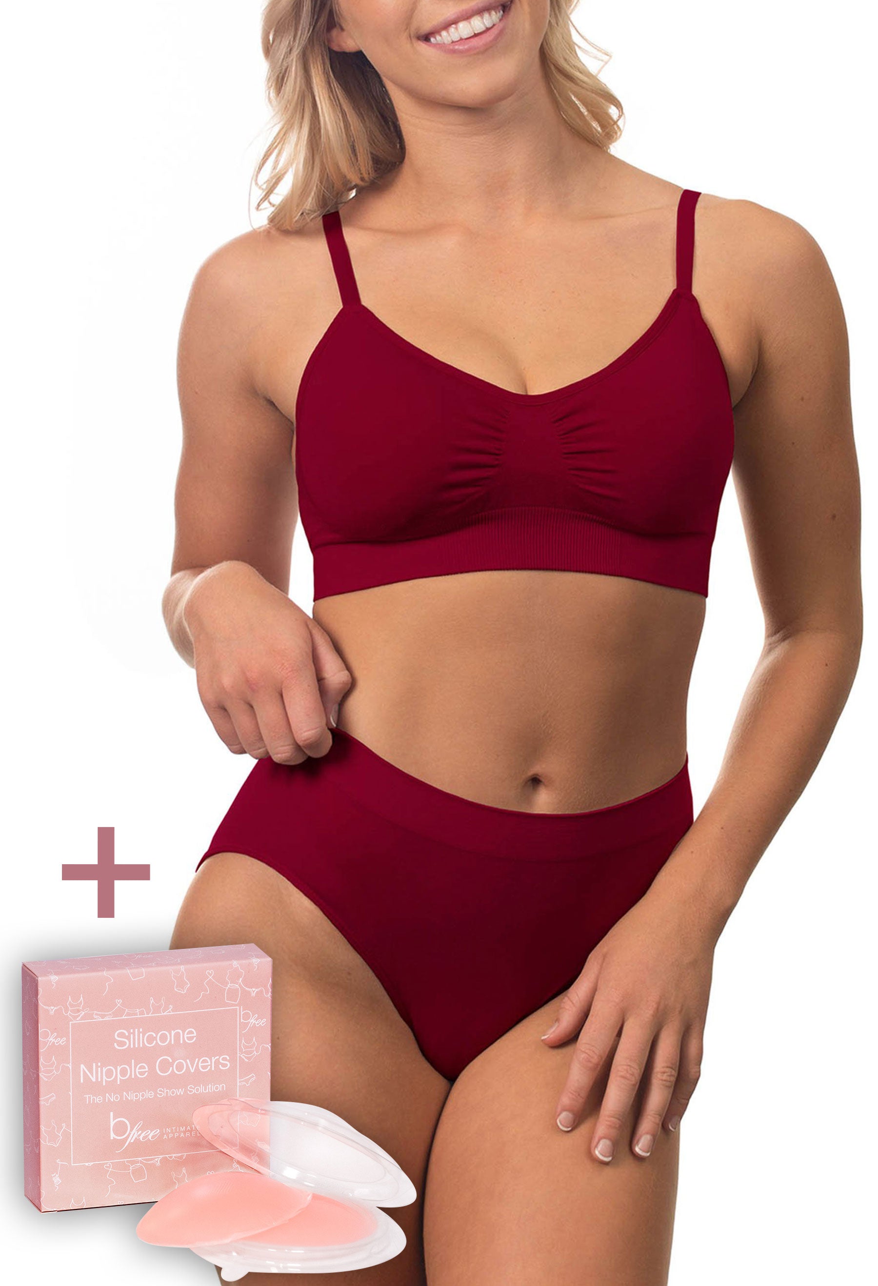 Burgundy Bamboo Bra + High Cut Set With FREE Nipple Covers