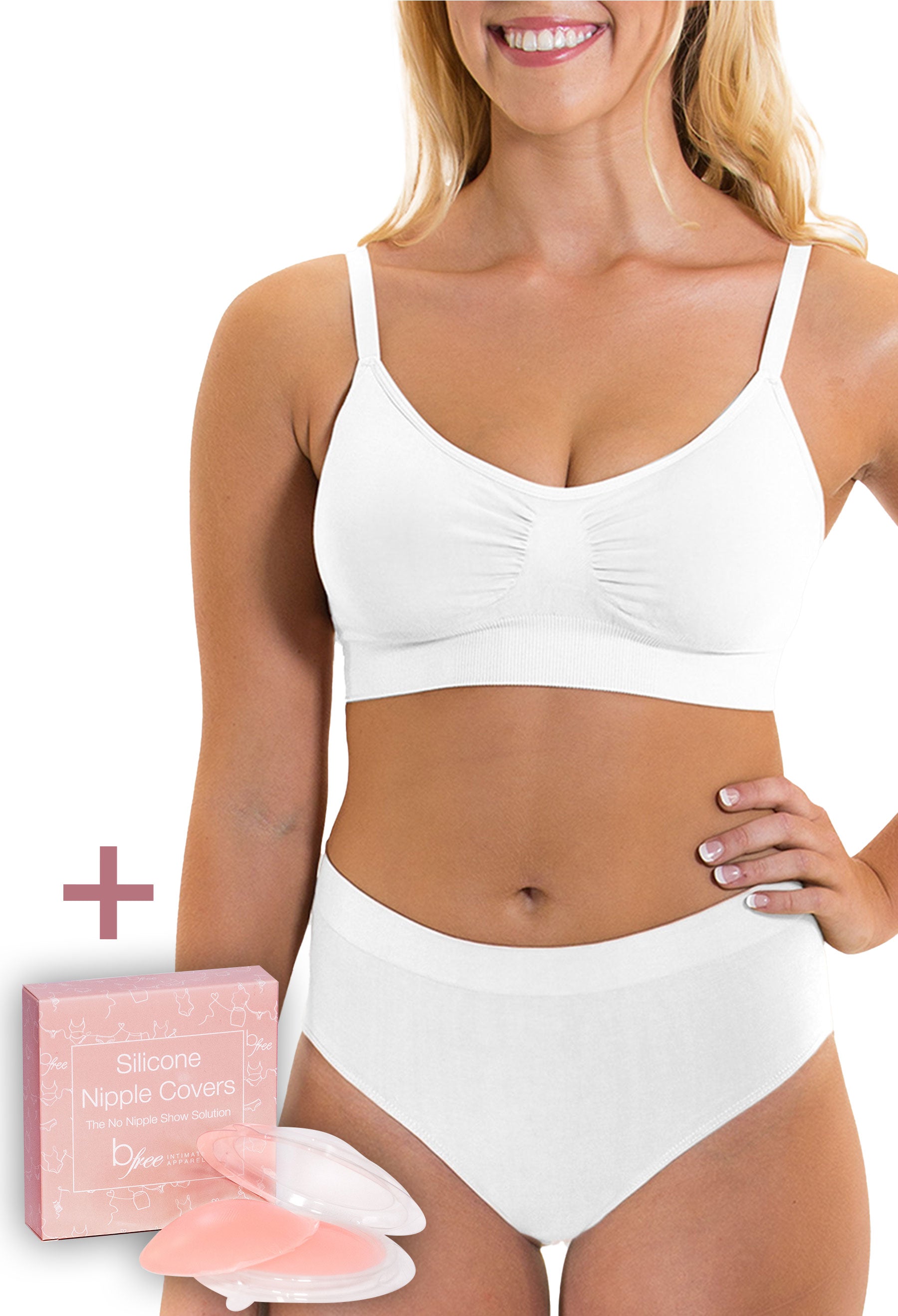 White Bamboo Bra + High Cut Set With FREE Nipple Covers