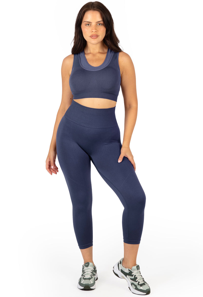 Sports Bra - Triple-layer Support Racer & High Waist 3/4 Capri Leggings