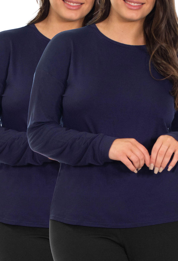 Bamboo Long Sleeve Pyjama Top - 2 Pack Navy