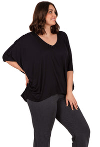 Bamboo V Neck Draped Short Sleeve Top