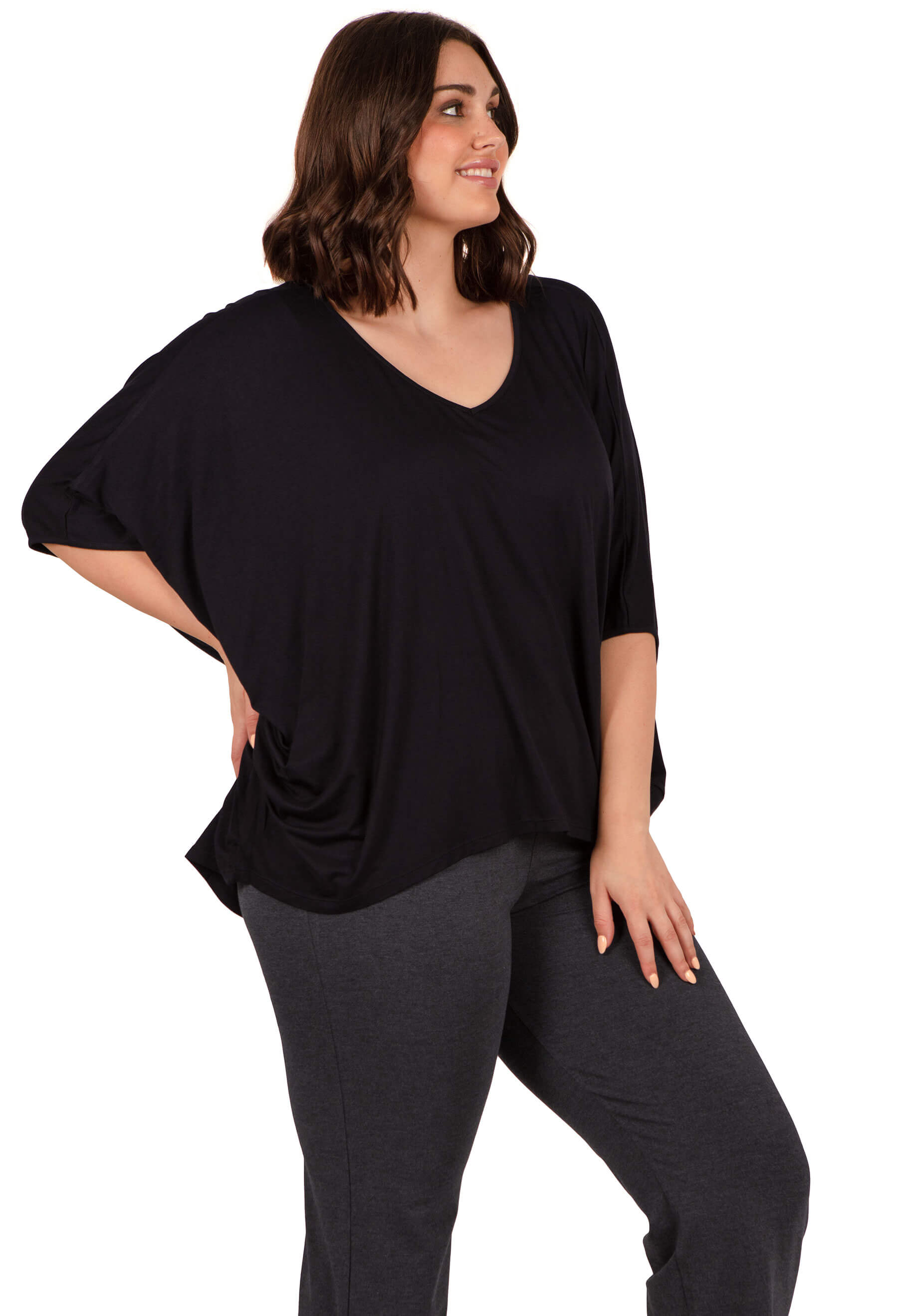 Bamboo V Neck Draped Short Sleeve Top - 2 PACK