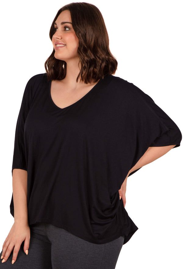 Bamboo V Neck Draped Short Sleeve Top