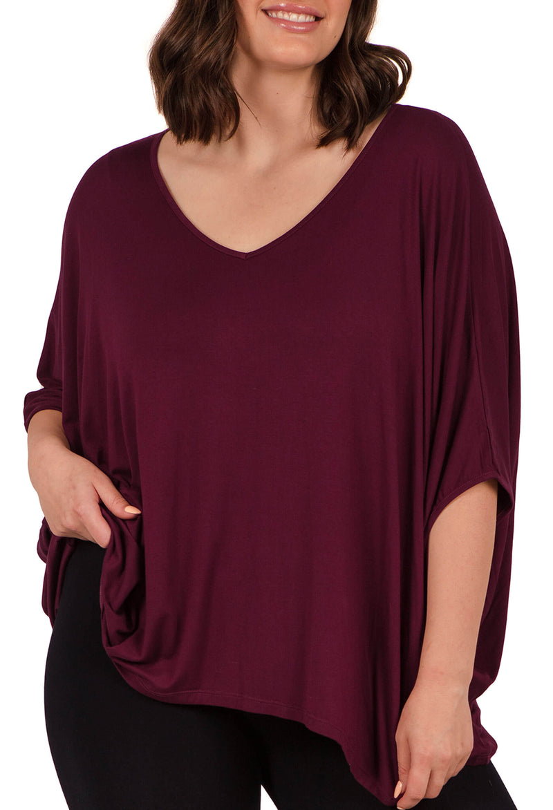 Bamboo V Neck Draped Short Sleeve Top - 2 PACK