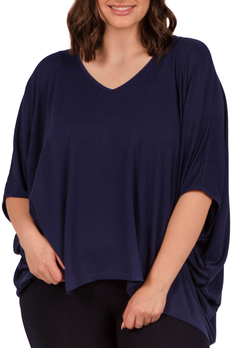 Bamboo V Neck Draped Short Sleeve Top