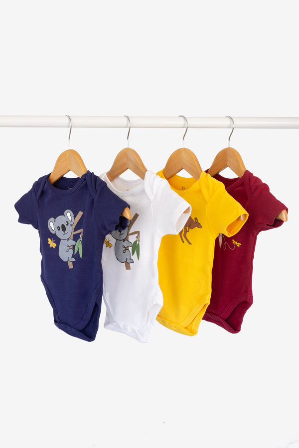 100% Organic Cotton Short Sleeve Baby Bodysuit - 4 Pack