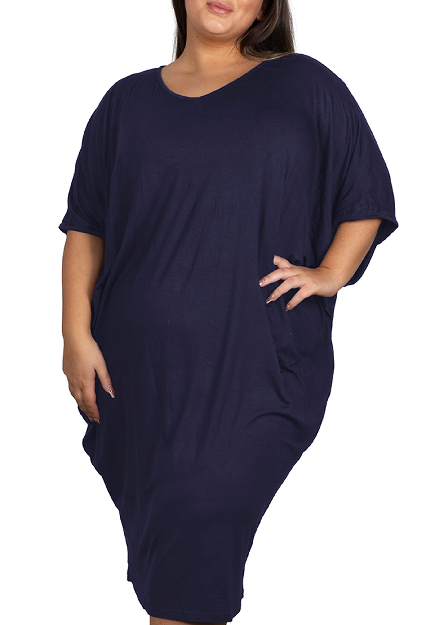 Plus Size Bamboo V Neck Draped Dress