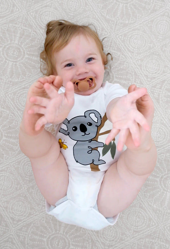 100% Organic Cotton Short Sleeve Baby Bodysuit - White Koala