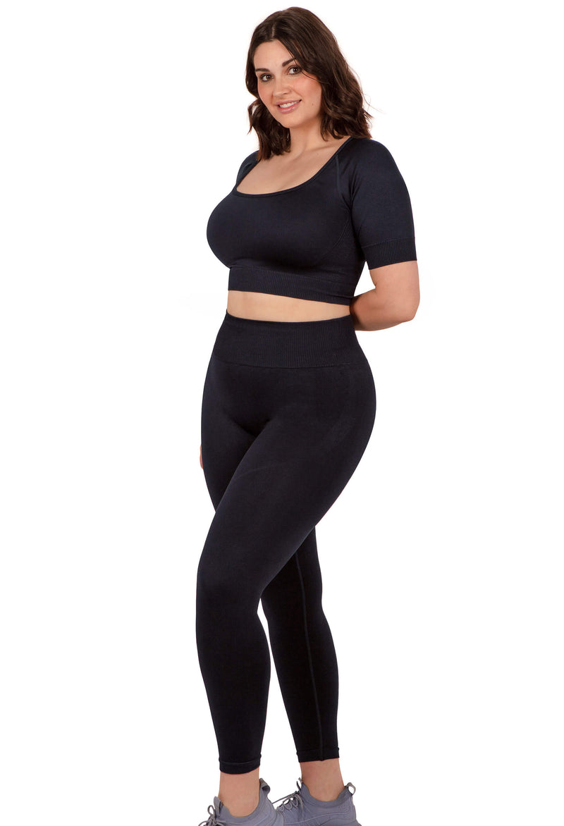 Square Neck Short Sleeve Crop Top and High Waist Full Length Leggings