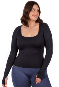 Seamless Square Neck Long Sleeve Thermal Top - 2 Pack