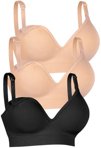 Plunge Nursing Comfort Bra – Wireless with Fixed Moulded Cups - 3 Pack