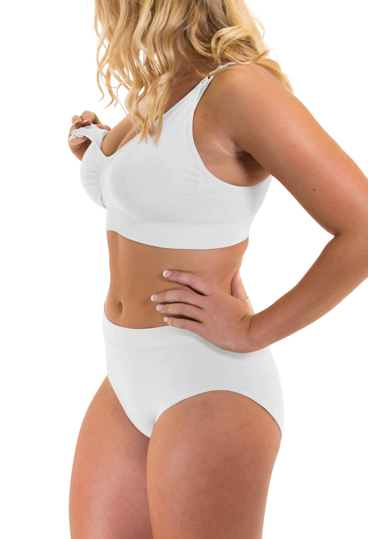 White Bamboo Nursing Bra + High Cut Undies Set With FREE Eco-Friendly Reusable Nursing Pads