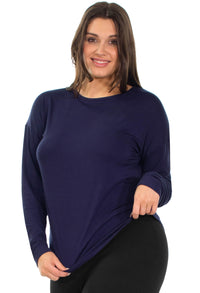 Bamboo Long Sleeve Relaxed Fit Tee - 2 Pack Navy