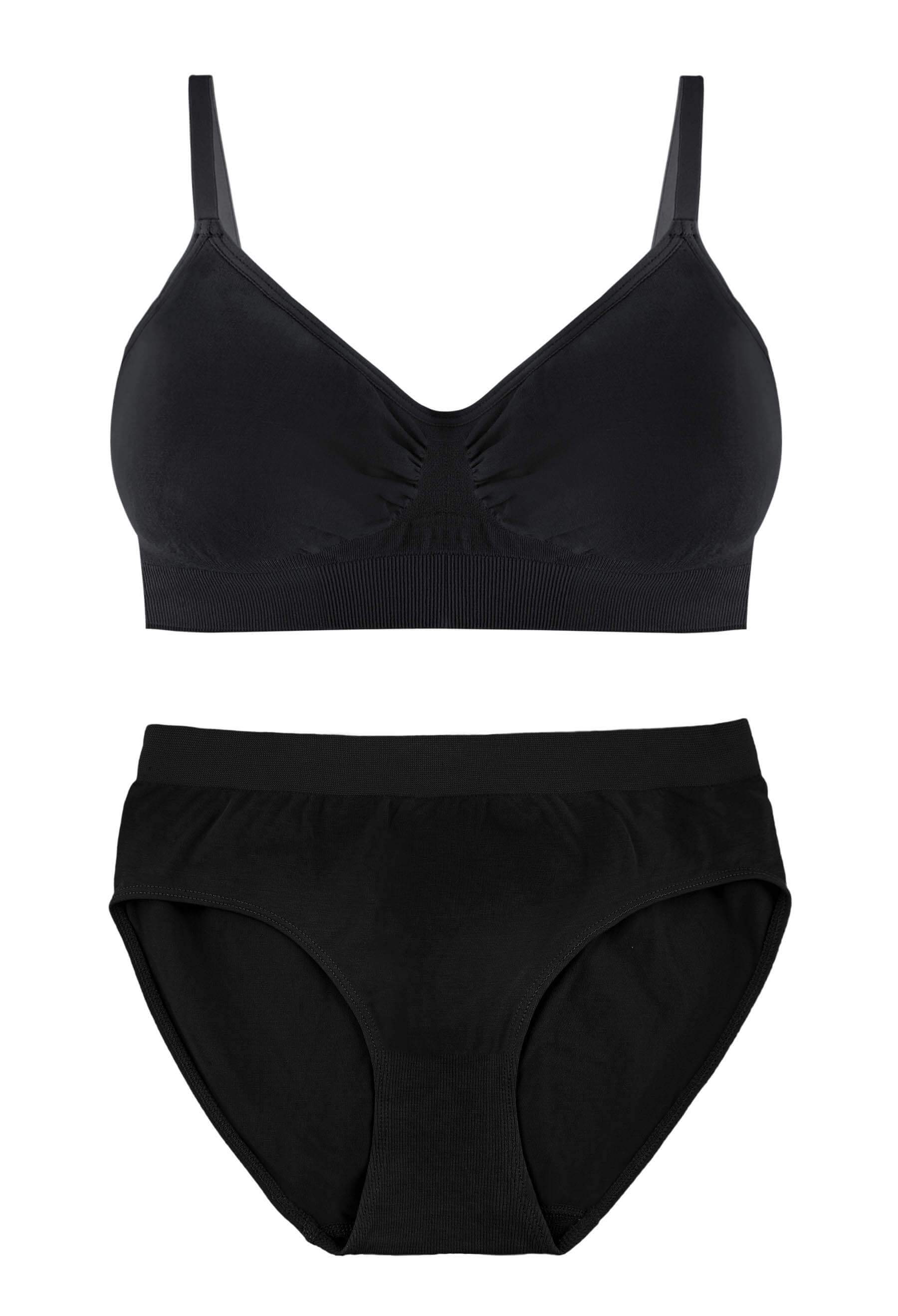 Black Bamboo Padded Wire Free Bra and High Cut Brief Set