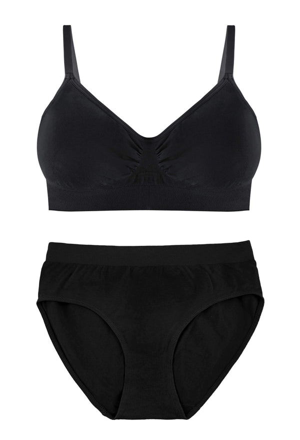 Black Bamboo Bra + High Cut Set With FREE Nipple Covers