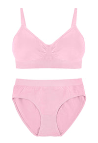 Pink Bamboo Bra + High Cut Set With FREE Nipple Covers