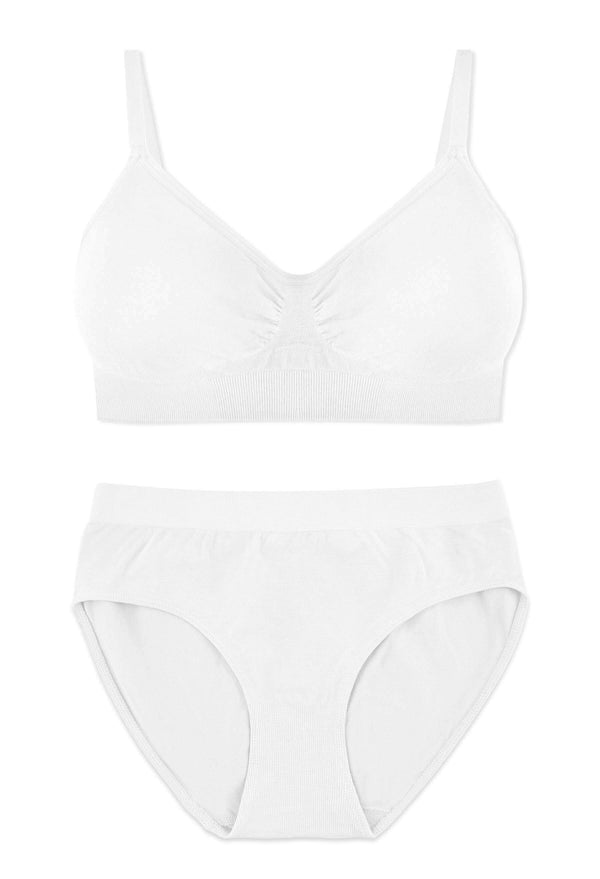 White Bamboo Bra + High Cut Set With FREE Nipple Covers