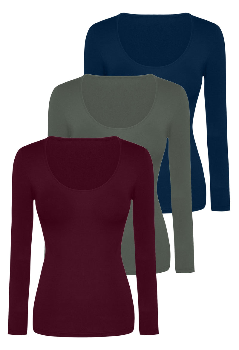 Curvy Bamboo Long Sleeve Top - 3 Pack