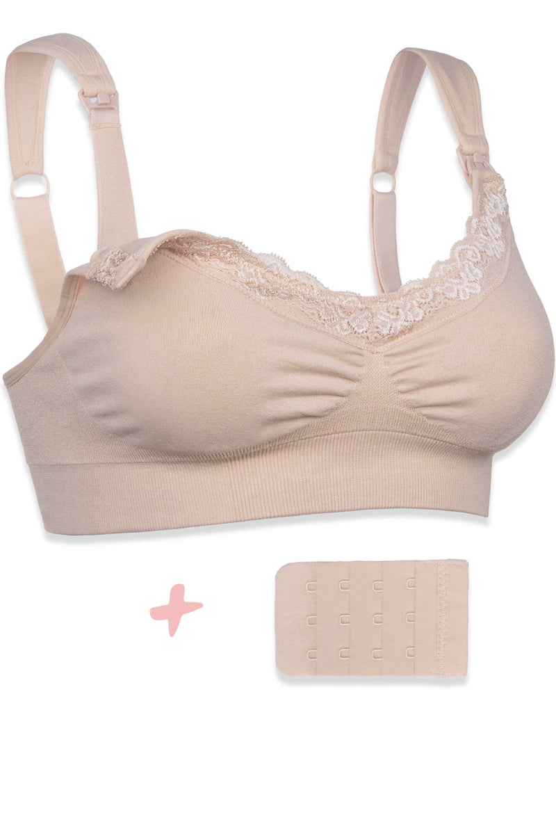 Cushion Padded Strap Wire Free Maternity and Nursing Bra + Bra Extender Set