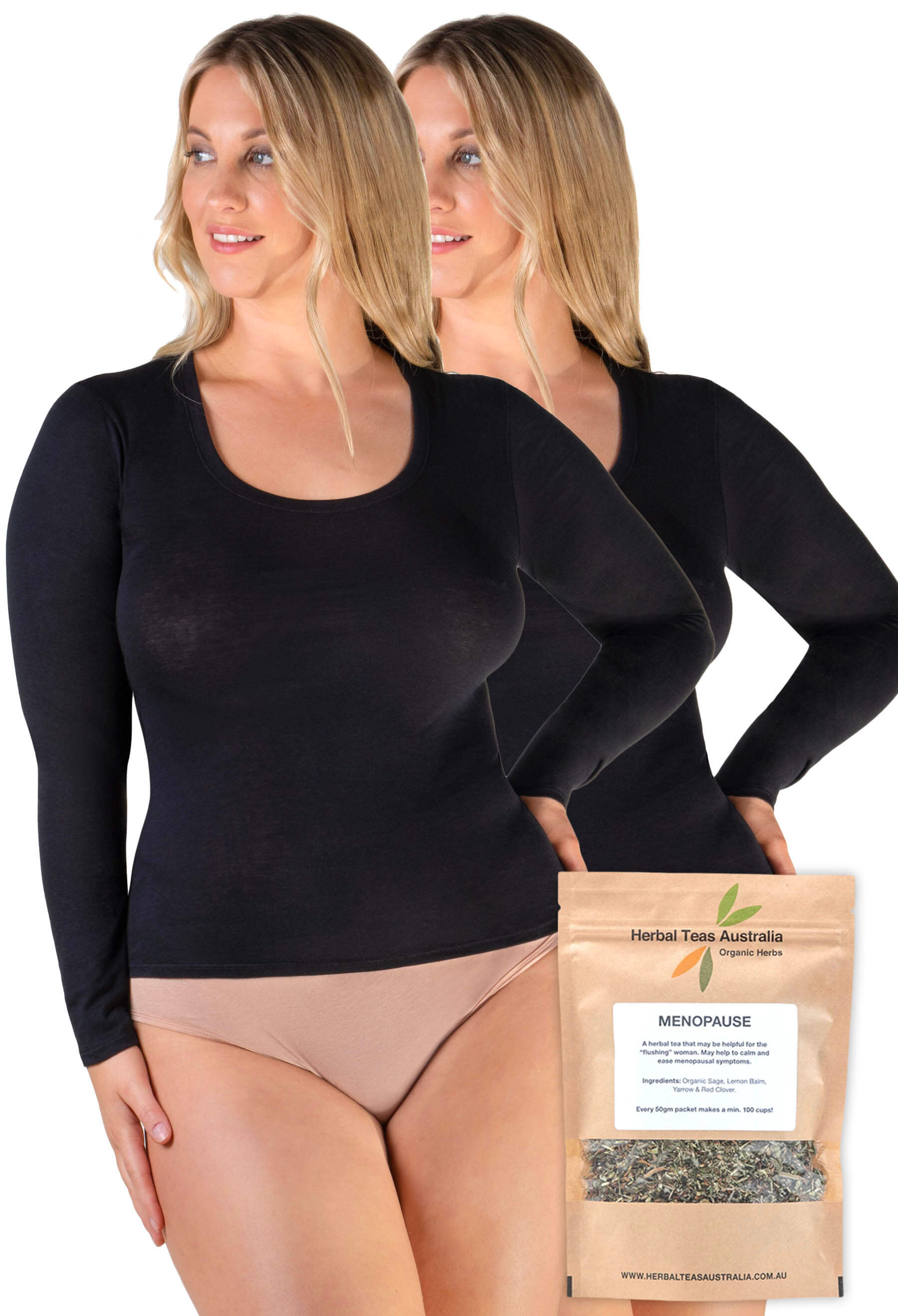 100% Cotton Long Sleeve Top 2 Pack + Menopause Relief Tea