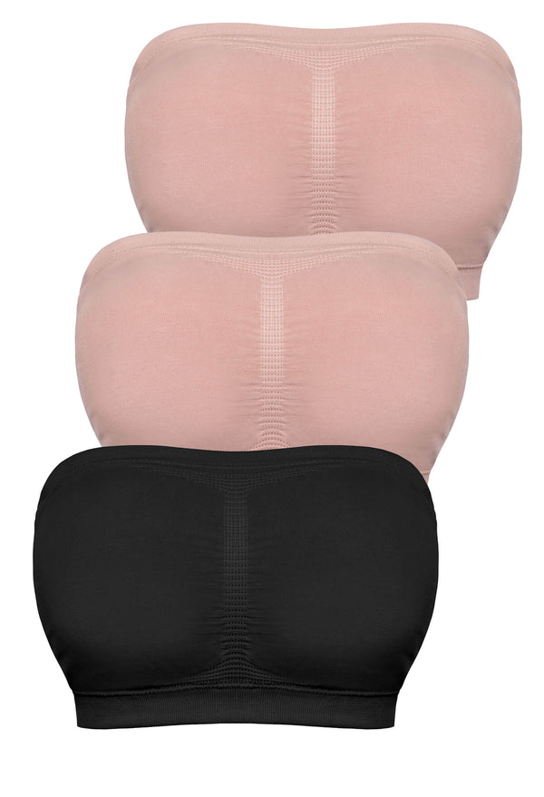 Double Support Full Bust Bamboo Padded Strapless Bra - 3 Pack