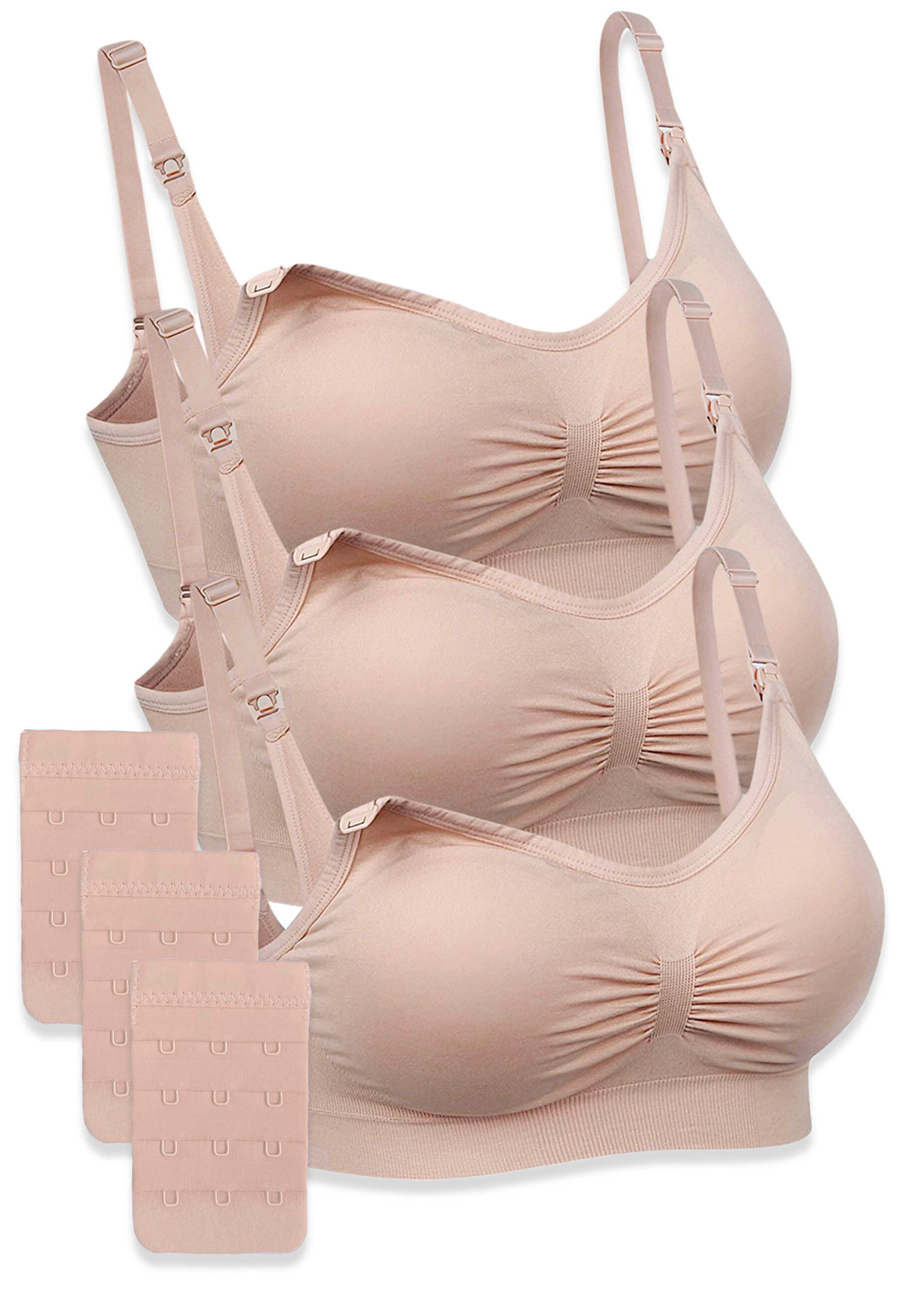 3 Pack Bamboo Wire Free Maternity and Nursing Bra + Bra Extender Set