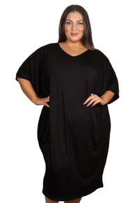 Plus Size Bamboo V Neck Draped Dress