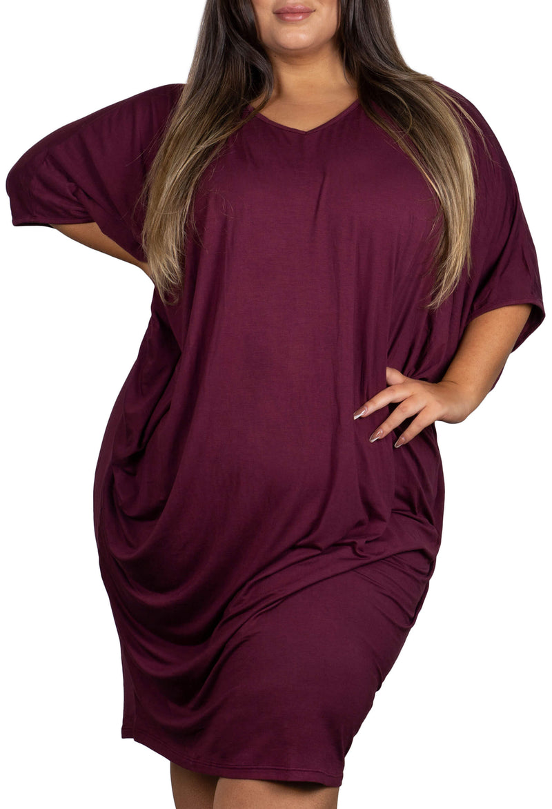 Plus Size Bamboo V Neck Draped Dress